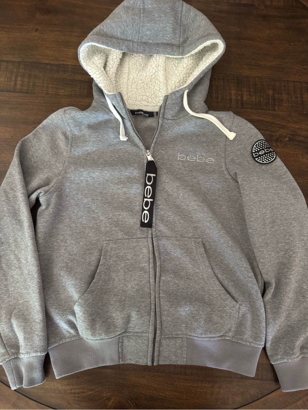 bebe Gray Sherpa-Lined Zip Hoodie Jacket
